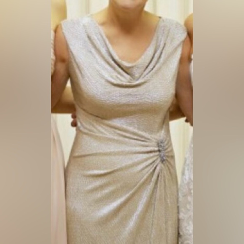 Ralph Lauren Metallic Gold Silver Formal Dress Ruched 6